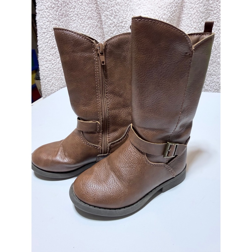 OshKosh Bgosh Toddler Girls Brown Pebbled Faux Leather Riding Boots Size 8M Lumi